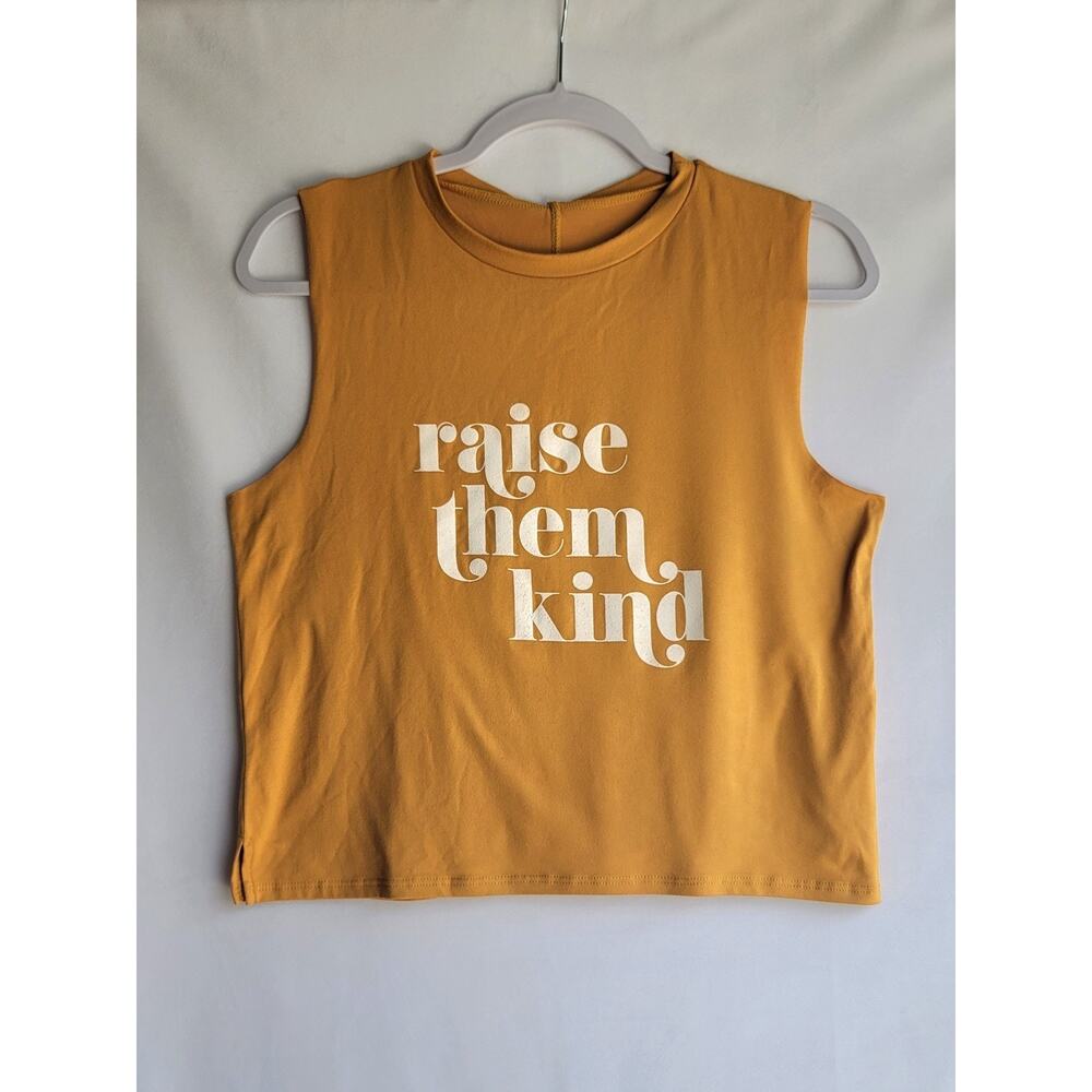 NWT Lovers of hYOUmanity Raise Them Kind Mustard Crop Muscle Tank Top Size Small - Picture 2 of 13